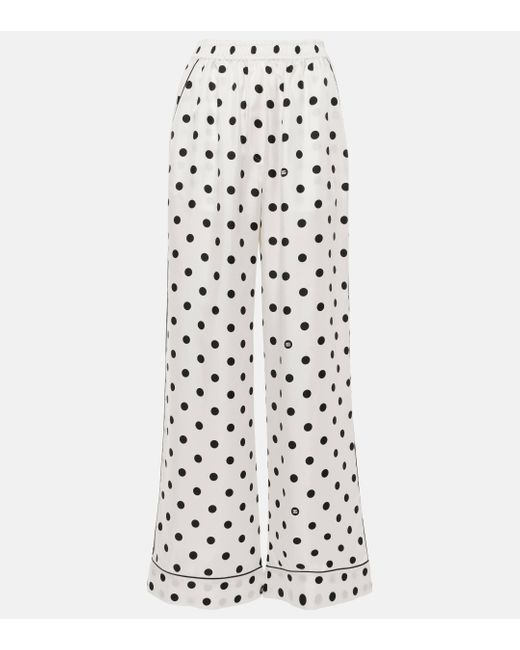 Dolce & Gabbana White Polka-Dot Silk Twill Pajama Pants
