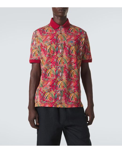 Etro Red Paisley Cotton Pique Polo Shirt for men