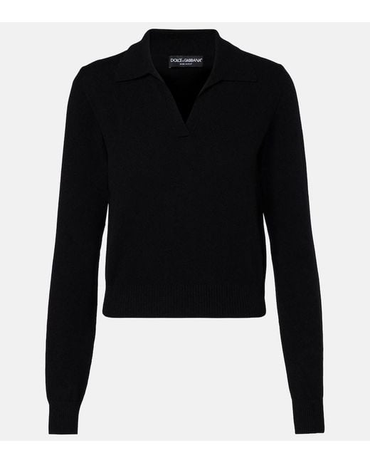 Dolce & Gabbana Black Cashmere Polo Sweater