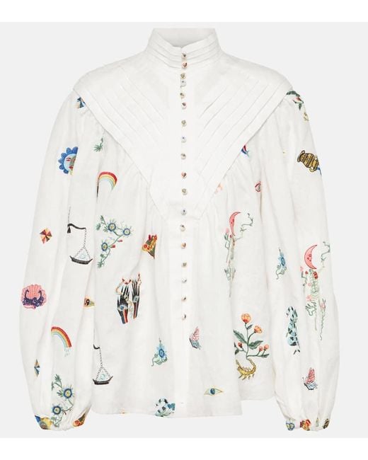 Blusa Atticus bordada de lino ALÉMAIS de color White