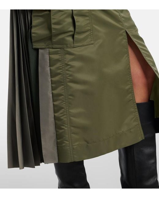 Sacai Green Pleated Midi Skirt