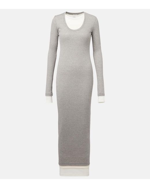 Jil Sander Gray Layered Cotton Jersey Maxi Dress