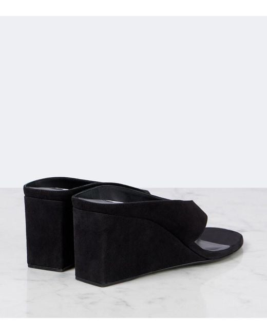 Alaïa Black Cube 75 Suede Wedge Thong Sandals