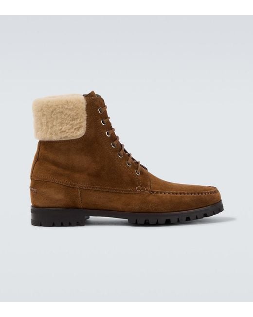 Manolo Blahnik Brown Sycamor Shearling-Trimmed Suede Boots for men