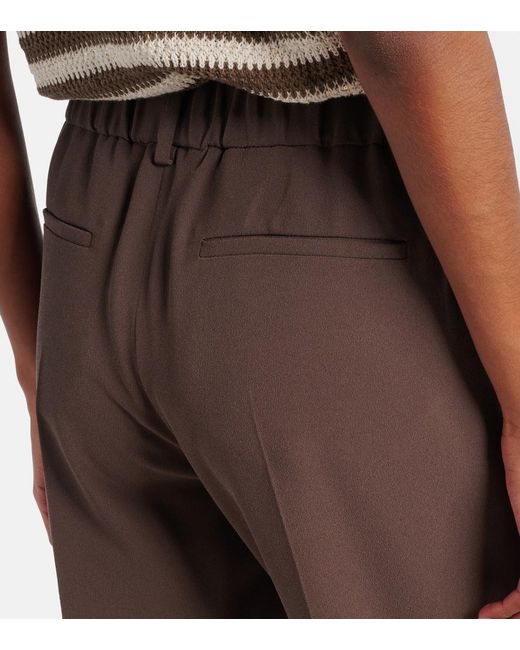 Brunello Cucinelli Brown Cropped Crepe Slim Pants