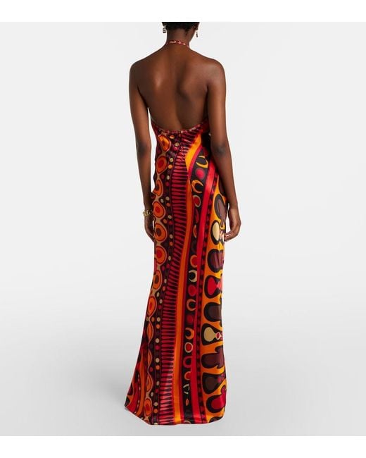Emilio Pucci Red Soleil Open-Back Satin Maxi Dress