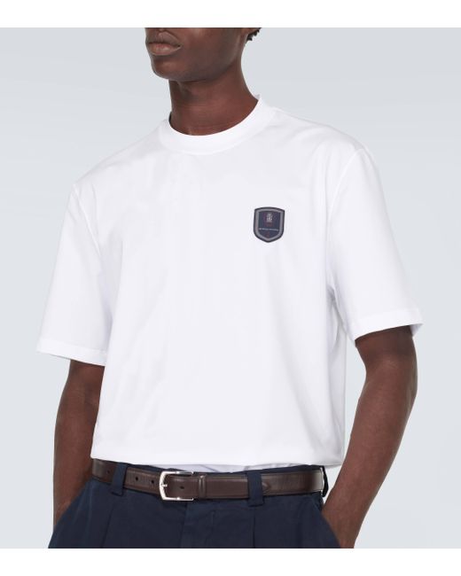 Brunello Cucinelli White Embroidered Crewneck T-shirt for men