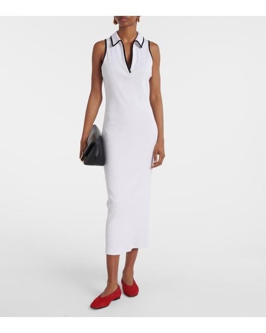 Veronica Beard White Darien Ribbed-Knit Cotton-Blend Polo Dress