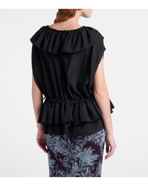 Dries Van Noten Black Ruffled Jersey Top