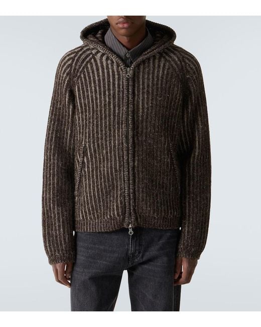 Our Legacy Brown Level Ribbed-Knit Wool Zip-Up Hoodie for men