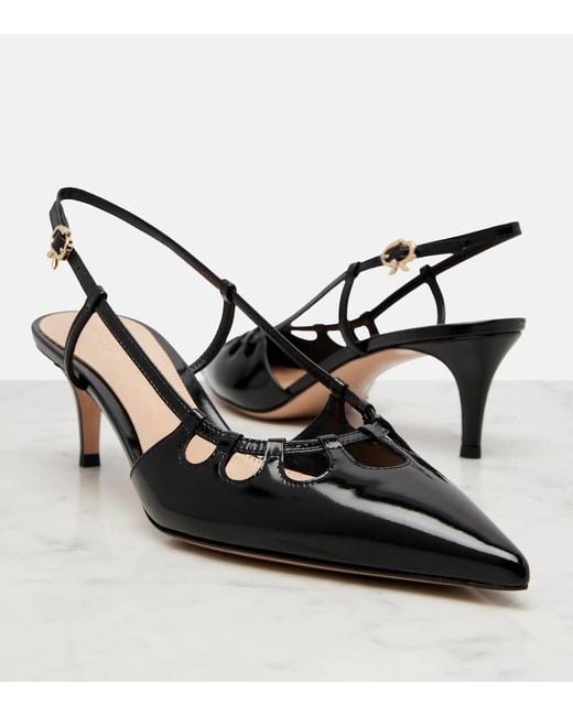 Gianvito Rossi Black Pointy 55 Patent Leather Slingback Pumps