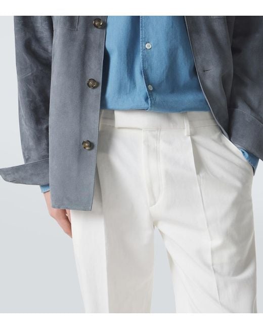 Zegna White Cotton And Linen Straight Pants for men