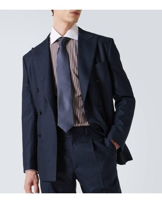 Brioni Blue Herringbone Wool Flannel Suit for men