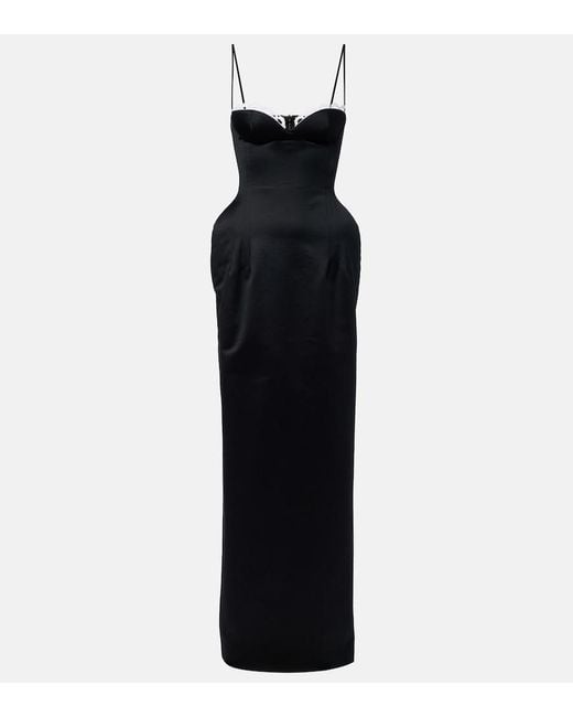 Magda Butrym Black Crochet-Trimmed Satin Bustier Gown