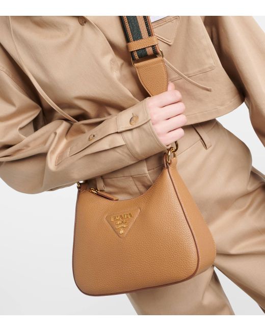 Prada Brown Logo Leather Shoulder Bag