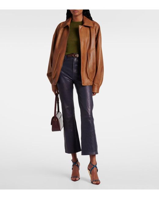 FRAME Blue Reboot Crop Leather Bootcut Pants