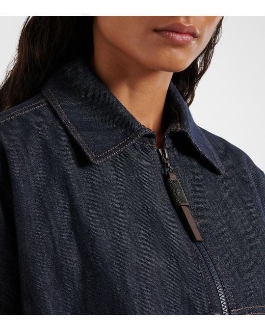 Brunello Cucinelli Blue Denim Bomber Jacket