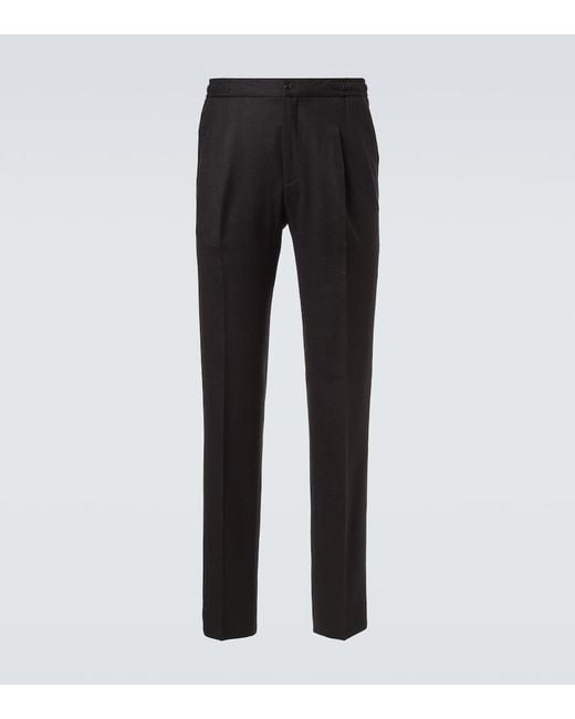 Rubinacci Black Virgin Wool Flannel Tapered Pants for men
