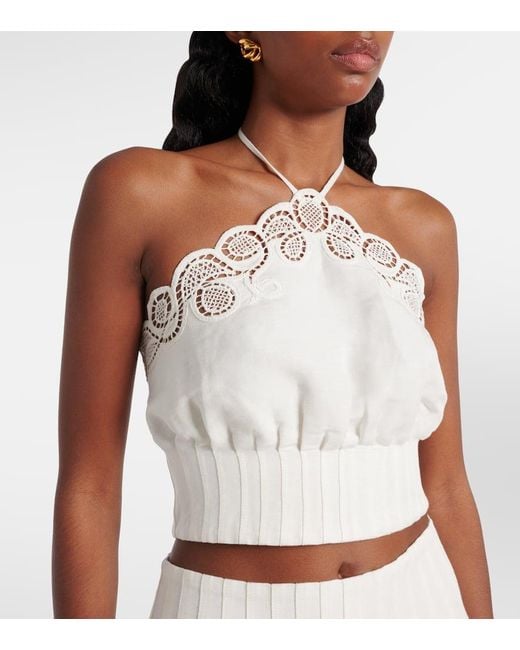 Jonathan Simkhai White Cropped-Top Mellie Aus Einem Leinengemisch