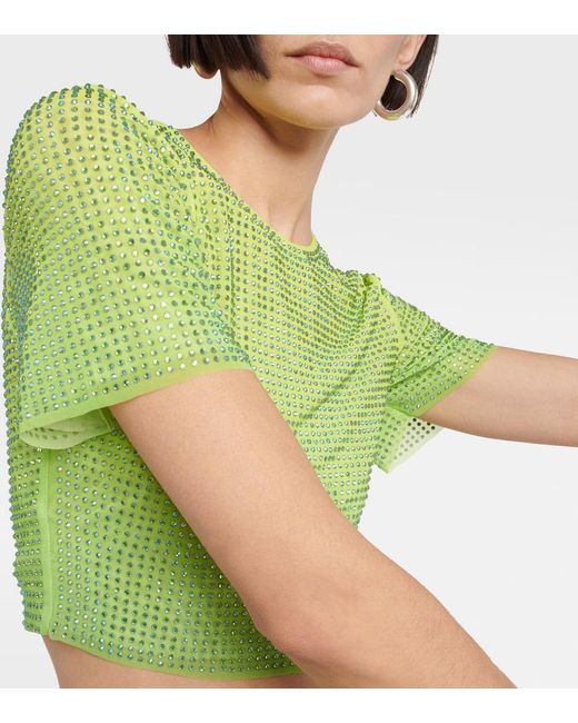 Self-Portrait Green Crystal-Embellished Crop Top
