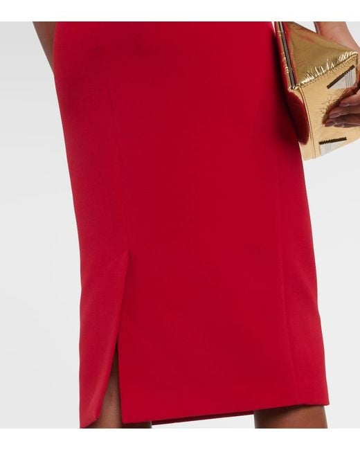 Safiyaa Red Starling Feather-trimmed Midi Dress