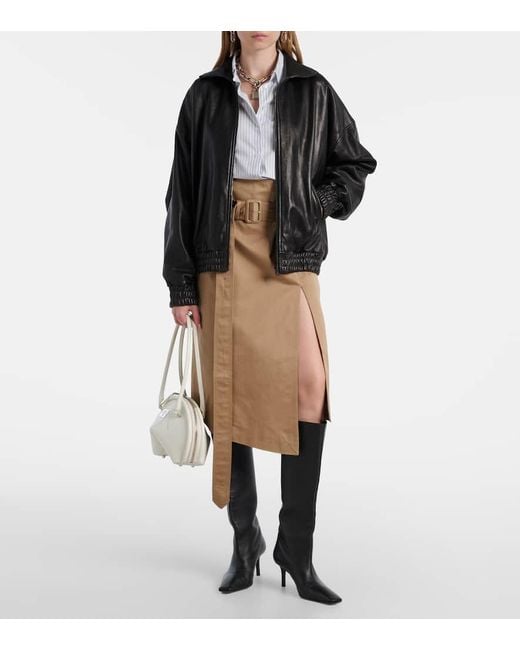 Acne Natural Innara Belted Cotton Twill Midi Skirt