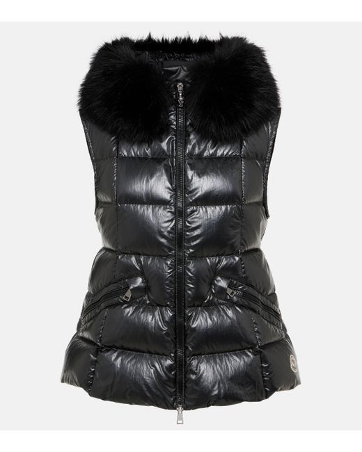 Moncler Black Anse Shearling-Trimmed Down Vest