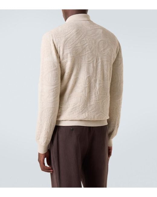 Etro Natural Jacquard Wool-Blend Polo Sweater for men