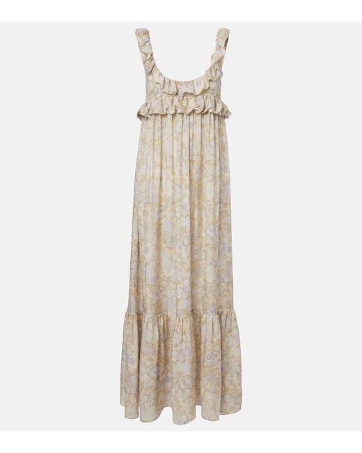 Chloé Natural Floral Ruffled Silk Charmeuse Maxi Dress