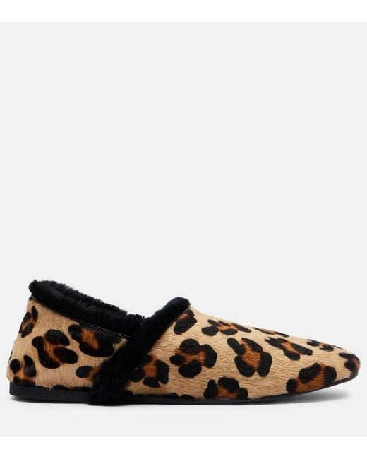 Yves Salomon Brown Shearling-Lined Calf Hair Slip-On Shoes