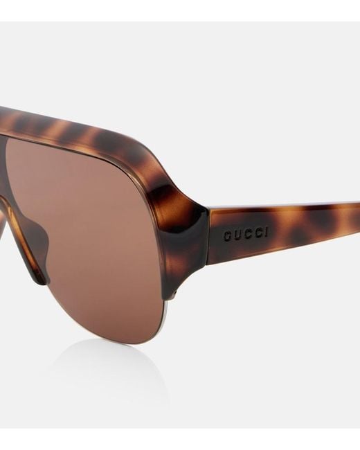 Gucci Brown Lettering Shield Sunglasses