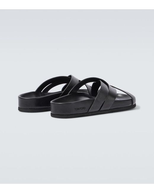 Tom Ford Black Leather Slides for men