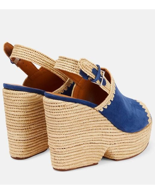 Robert Clergerie Blue Damya Suede Wedge Sandals