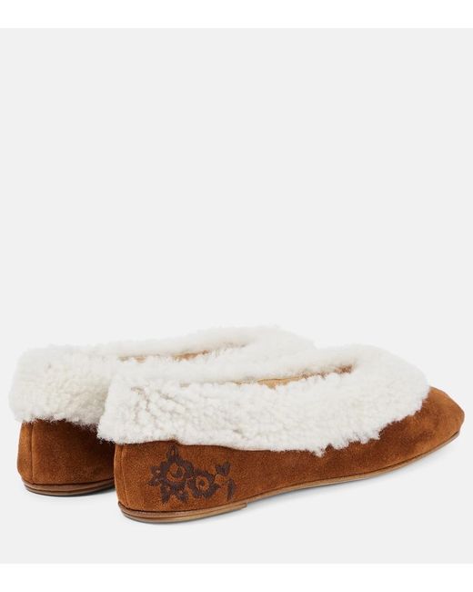 Magda Butrym Brown Embroidered Shearling Ballet Flats