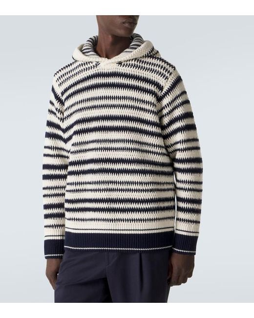 Orlebar Brown Gray Kirk Striped Crochet Cotton Hoodie for men