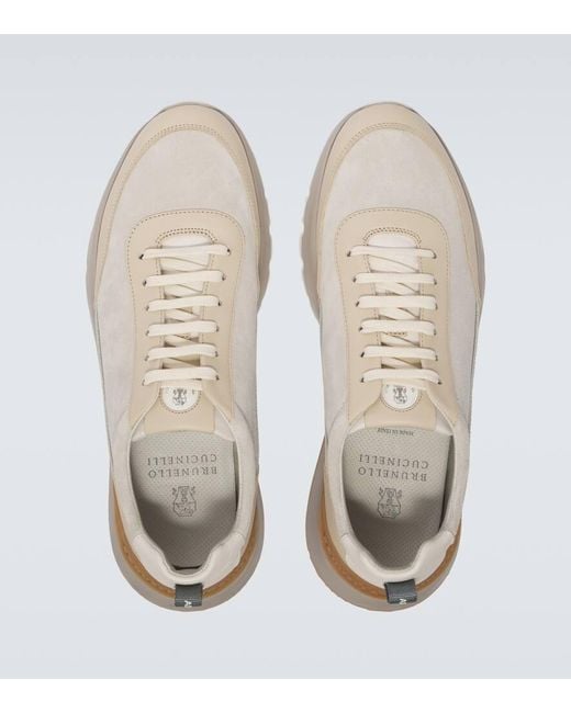 Brunello Cucinelli Sneakers Aus Veloursleder Und Leder in White für Herren
