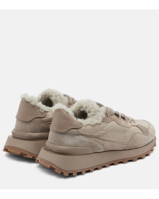 Brunello Cucinelli Gray Shearling-Trimmed Sneakers