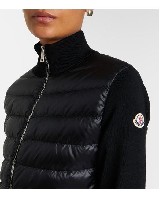 Moncler Black Down-Paneled Virgin Wool Cardigan