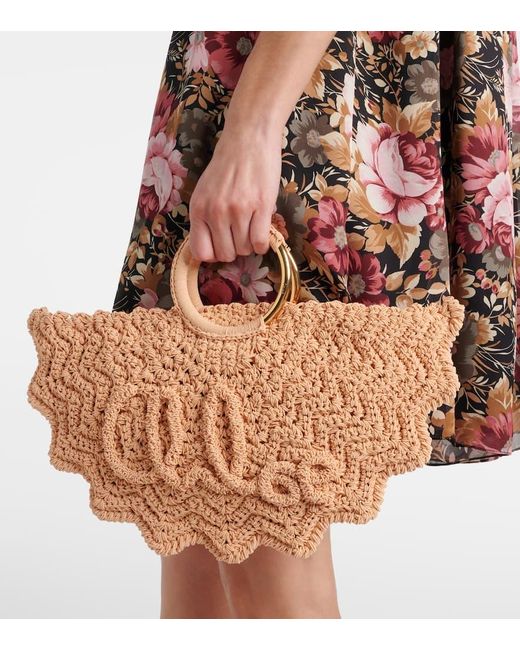 Chloé Brown Tote Bag Bracelet Paravent Small Aus Haekelstrick