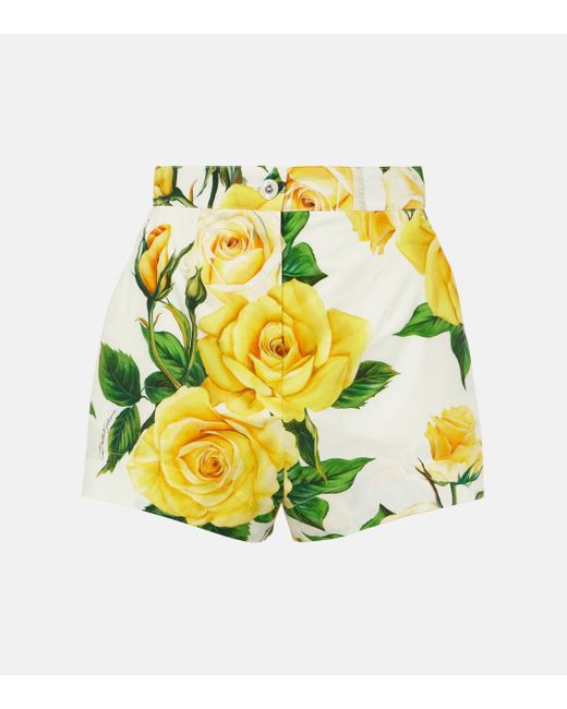 Dolce & Gabbana Yellow Floral High-rise Cotton Shorts