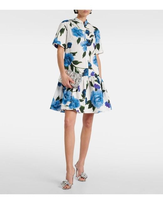 Erdem Blue Cotton Floral Mini Dress