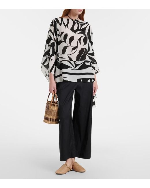Max Mara Blue Pece Cropped Cotton-Blend Wide-Leg Pants