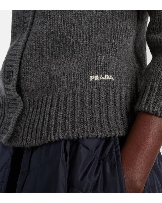 Prada Gray Intarsia Wool And Cashmere Cardigan