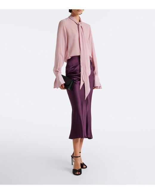 Nina Ricci Pink Tie-Neck Silk Blouse