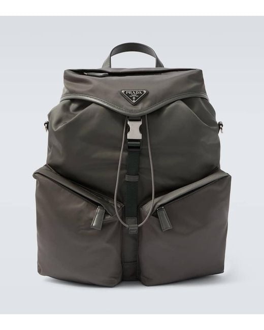 Prada Rucksack Aus Re-Nylon Mit Leder in Gray für Herren