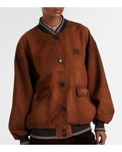 Miu Miu Brown Logo Suede Blouson Jacket