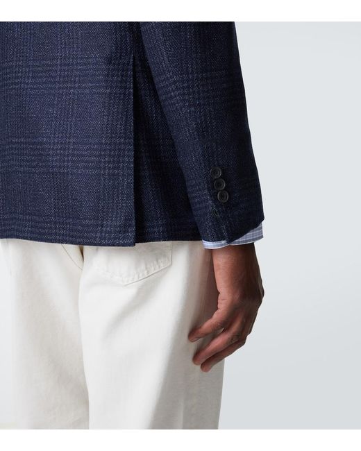 Thom Sweeney Blue Checked Wool And Silk Blazer for men