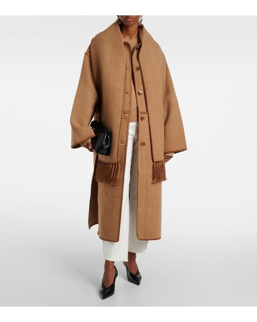 Totême Natural Wool Coat With Scarf