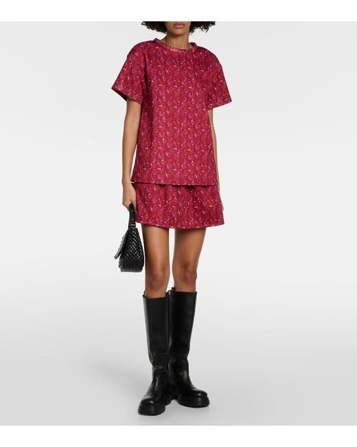 Max Mara Red Balocco Embellished Floral Midi Skirt