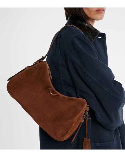 Prada Brown Aimee Medium Suede Shoulder Bag